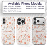 Blush Floral Botanical Moon Pattern Seamless Custom Name Protective Phone Case Mobile Cover Durable Everyday Smartphone Shock Resistant