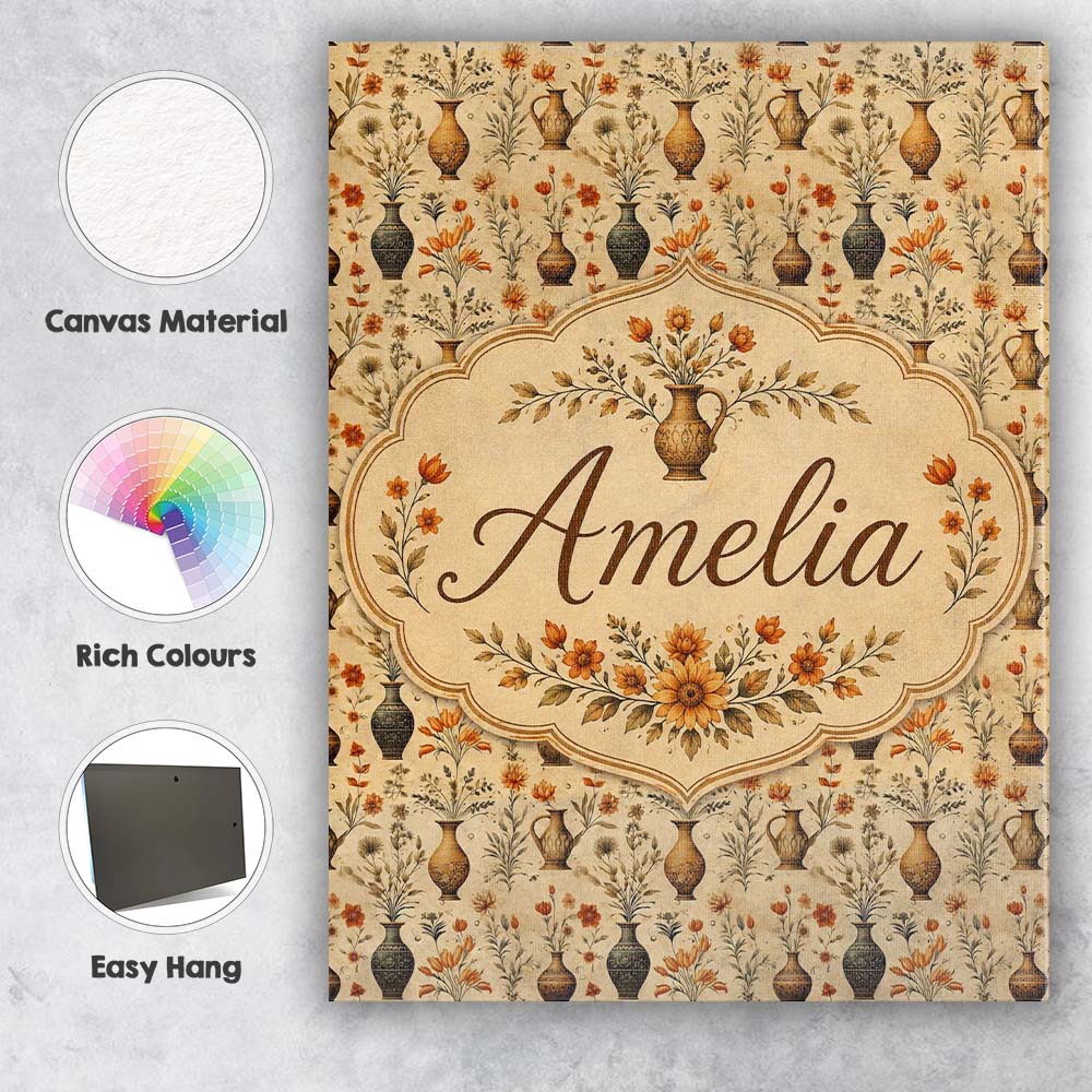 Personalised Name Antique Floral Vase Custom Modern Room Accent Creative Decorator Style Canvas Wall Art Print Decor Picture Ready to Hang
