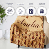 Classic Brown Vase Pattern Repeating Vintage Pottery Botanical  Personalised Custom Name Super Soft Fleece Blanket Bed Sofa Throw