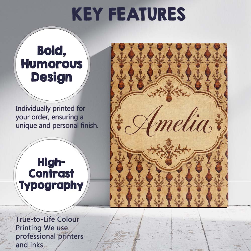 Personalised Name Classic Brown Vase Custom Premium Decorative Design Modern Room Accent Canvas Wall Art Print Decor Picture Ready to Hang