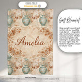 Distressed Green Vase Seamless Pattern Vintage Floral Rustic Texture  Personalised Custom Name Super Soft Fleece Blanket Bed Sofa Throw