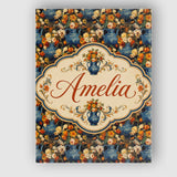 Personalised Name Dark Blue Vase Floral Custom  Modern Room Accent Elegant Feature Canvas Wall Art Print Decor Picture Ready to Hang
