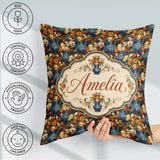 Custom Name Dark Blue Vase Floral Arrangement Seamless Botanical Square Filled Cushion Throw Pillow Sofa Bed Home Decor Zip Washable UK Made