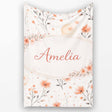 Watercolor Peach Floral Moon Star Botanical Seamless Pattern Lovely  Personalised Custom Name Super Soft Fleece Blanket Bed Sofa Throw