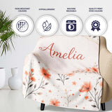 Watercolor Peach Floral Moon Star Botanical Seamless Pattern Lovely  Personalised Custom Name Super Soft Fleece Blanket Bed Sofa Throw