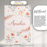 Watercolor Peach Floral Moon Star Botanical Seamless Pattern Lovely  Personalised Custom Name Super Soft Fleece Blanket Bed Sofa Throw