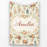 Elegant Floral Vase Arrangement with Soft Roses and Botanical Lovely  Personalised Custom Name Super Soft Fleece Blanket Bed Sofa Throw
