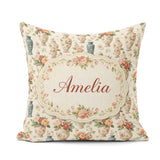 Custom Name Elegant Floral Vase Arrangement with Soft Roses and Square Filled Cushion Throw Pillow Sofa Bed Home Decor Zip Washable UK Made