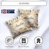 Custom Name Elegant Floral Vase Arrangement with Soft Roses and Square Filled Cushion Throw Pillow Sofa Bed Home Decor Zip Washable UK Made