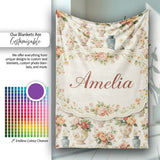Elegant Floral Vase Arrangement with Soft Roses and Botanical Lovely  Personalised Custom Name Super Soft Fleece Blanket Bed Sofa Throw