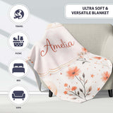 Watercolor Peach Floral Moon Star Botanical Seamless Pattern Lovely  Personalised Custom Name Super Soft Fleece Blanket Bed Sofa Throw