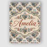 Personalised Name Ornate Blue and Red Custom Modern Room Accent Creative Decorator Style Canvas Wall Art Print Decor Picture Ready to Hang