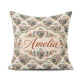 Custom Name Ornate Blue and Red Vase Pattern with Classic Floral Square Filled Cushion Throw Pillow Sofa Bed Home Decor Zip Washable UK Made