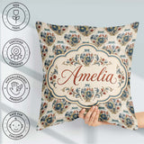 Custom Name Ornate Blue and Red Vase Pattern with Classic Floral Square Filled Cushion Throw Pillow Sofa Bed Home Decor Zip Washable UK Made