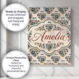 Personalised Name Ornate Blue and Red Custom Modern Room Accent Creative Decorator Style Canvas Wall Art Print Decor Picture Ready to Hang