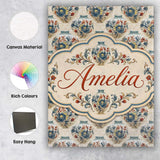 Personalised Name Ornate Blue and Red Custom Modern Room Accent Creative Decorator Style Canvas Wall Art Print Decor Picture Ready to Hang
