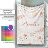 Watercolor Peach Floral Moon Star Botanical Seamless Pattern Lovely  Personalised Custom Name Super Soft Fleece Blanket Bed Sofa Throw