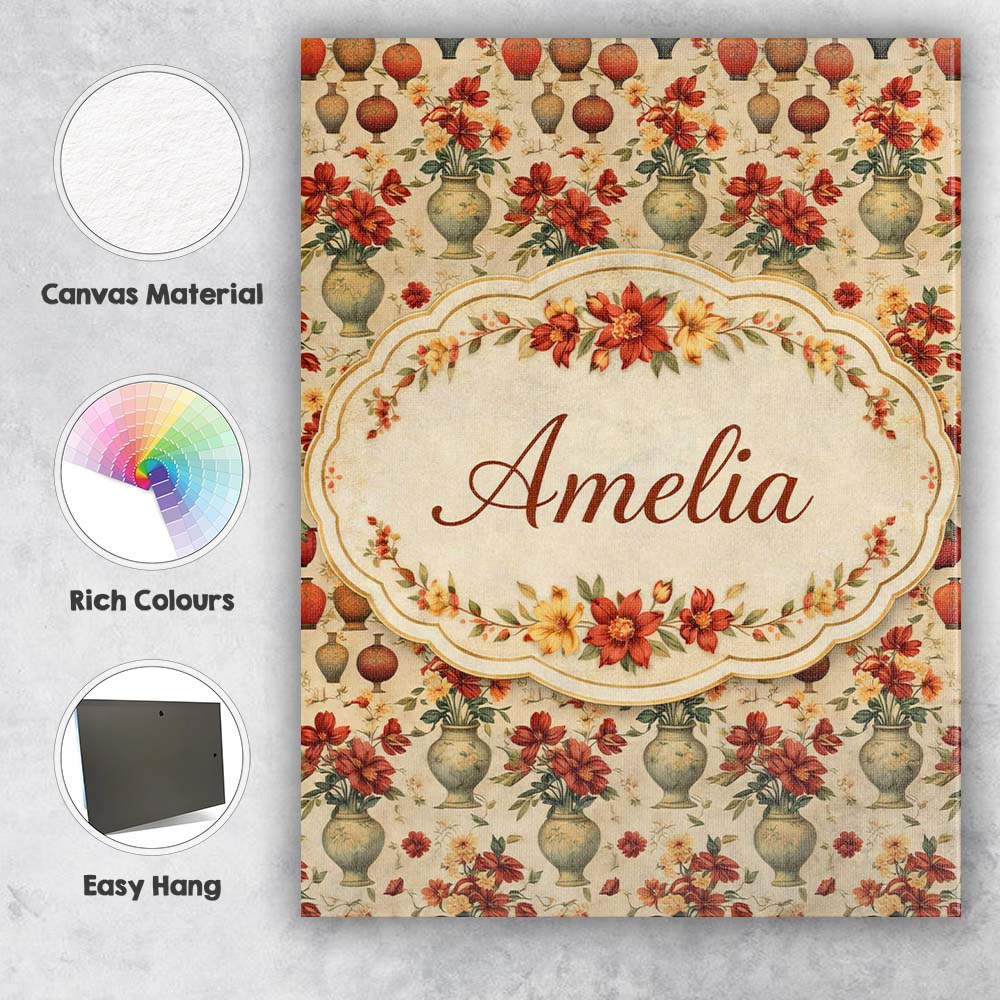 Personalised Name Classic Floral Bouquet in Custom  Bespoke Interior Contemporary Canvas Wall Art Print Decor Picture Ready to Hang