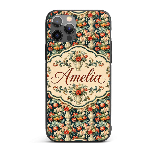 Rich Floral Arrangement with Tulips in Ornate Custom Name Protective Phone Case Mobile Cover Durable Everyday Smartphone Shock Resistant