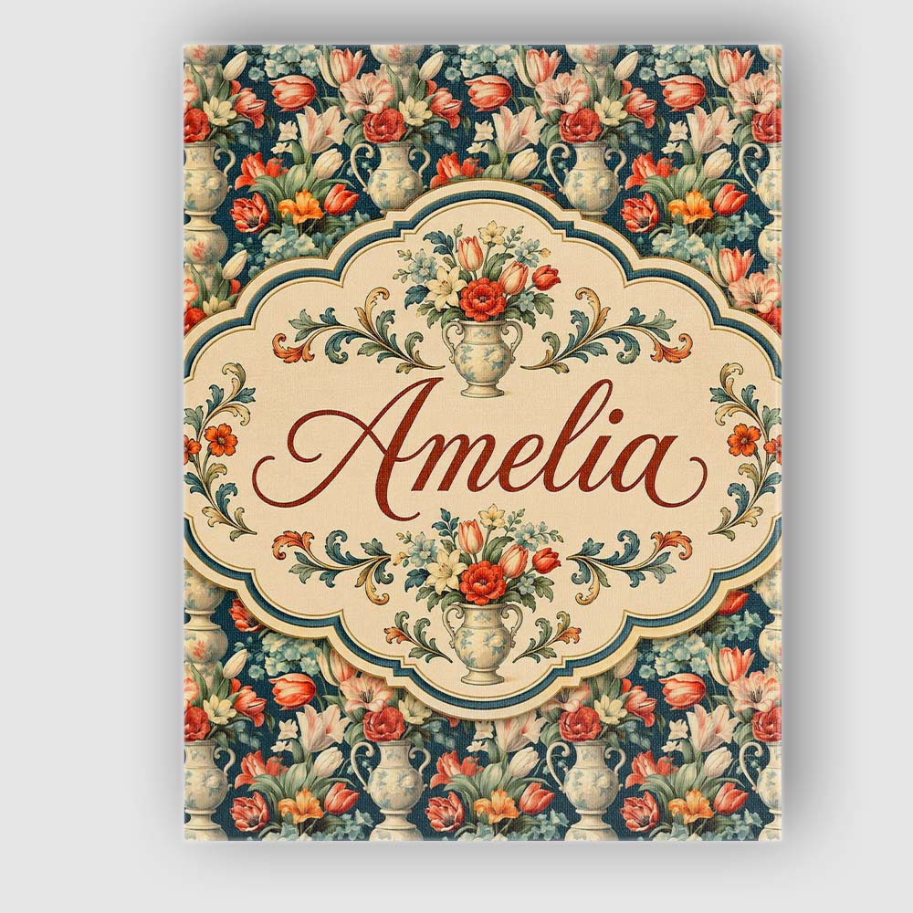 Personalised Name Rich Floral Arrangement Custom  Unique Gift Idea Elegant Feature Canvas Wall Art Print Decor Picture Ready to Hang