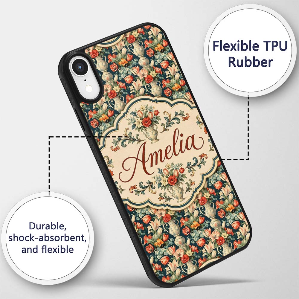 Rich Floral Arrangement with Tulips in Ornate Custom Name Protective Phone Case Mobile Cover Durable Everyday Smartphone Shock Resistant