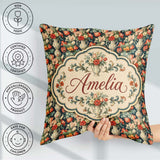 Custom Name Rich Floral Arrangement with Tulips in Vase on Dark Square Filled Cushion Throw Pillow Sofa Bed Home Decor Zip Washable UK Made