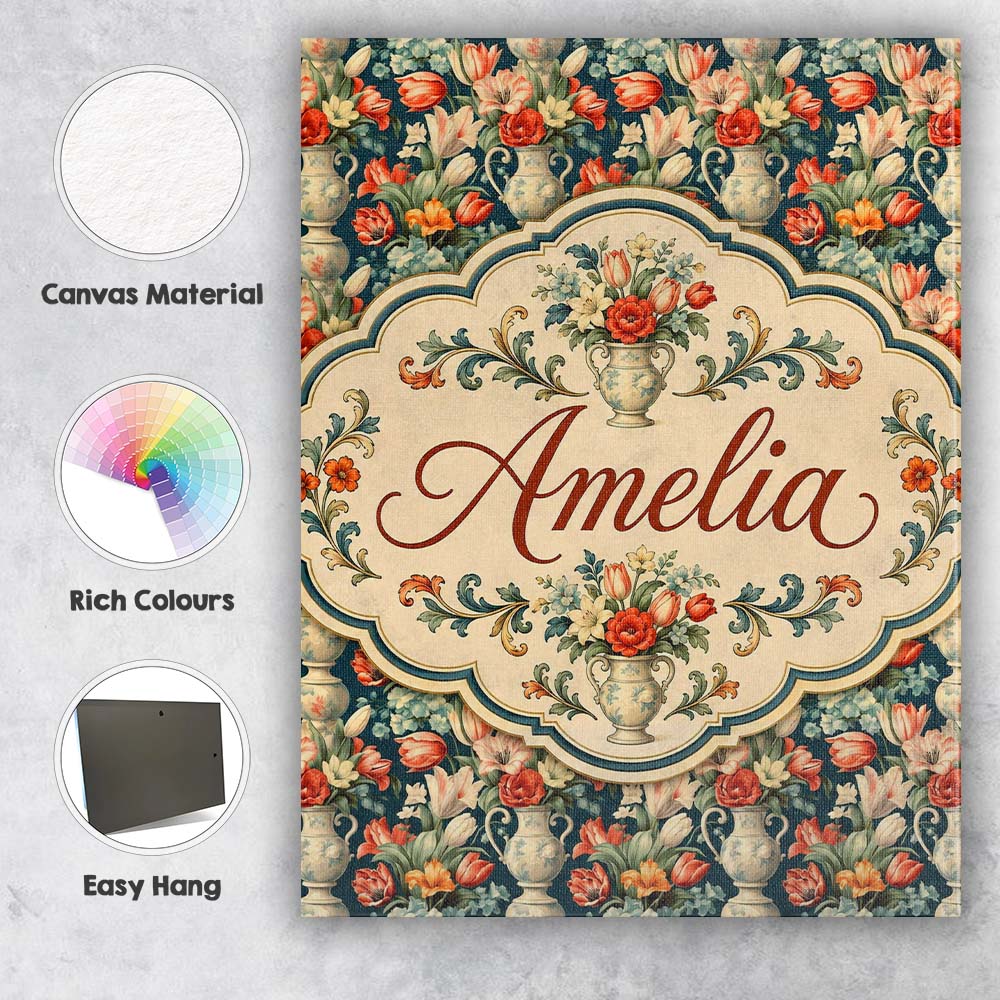 Personalised Name Rich Floral Arrangement Custom  Unique Gift Idea Elegant Feature Canvas Wall Art Print Decor Picture Ready to Hang