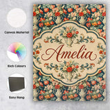 Personalised Name Rich Floral Arrangement Custom  Unique Gift Idea Elegant Feature Canvas Wall Art Print Decor Picture Ready to Hang