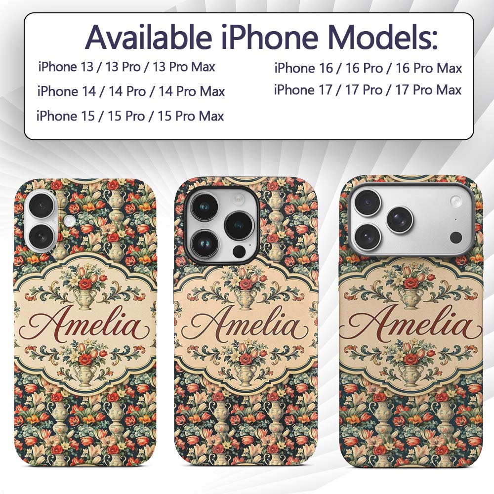Rich Floral Arrangement with Tulips in Ornate Custom Name Protective Phone Case Mobile Cover Durable Everyday Smartphone Shock Resistant