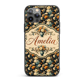 Lush Peony and Blossom Floral Pattern in Teal Custom Name Protective Phone Case Mobile Cover Durable Everyday Smartphone Shock Resistant