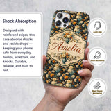 Lush Peony and Blossom Floral Pattern in Teal Custom Name Protective Phone Case Mobile Cover Durable Everyday Smartphone Shock Resistant
