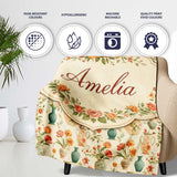 Vintage Floral and Vase Collection with Soft Pastel Blooms Seamless  Personalised Custom Name Super Soft Fleece Blanket Bed Sofa Throw