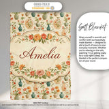 Vintage Floral and Vase Collection with Soft Pastel Blooms Seamless  Personalised Custom Name Super Soft Fleece Blanket Bed Sofa Throw