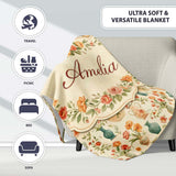 Vintage Floral and Vase Collection with Soft Pastel Blooms Seamless  Personalised Custom Name Super Soft Fleece Blanket Bed Sofa Throw
