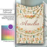 Vintage Floral and Vase Collection with Soft Pastel Blooms Seamless  Personalised Custom Name Super Soft Fleece Blanket Bed Sofa Throw