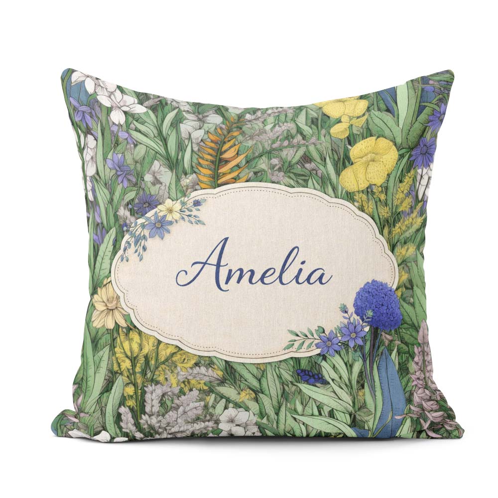 Custom Name Tropical Botanical Garden Illustration Green Pattern Square Filled Cushion Throw Pillow Sofa Bed Home Decor Zip Washable UK Made