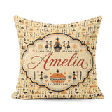 Custom Name Ancient Egyptian with Figures Symbols and Warm Earth Square Filled Cushion Throw Pillow Sofa Bed Home Decor Zip Washable UK Made