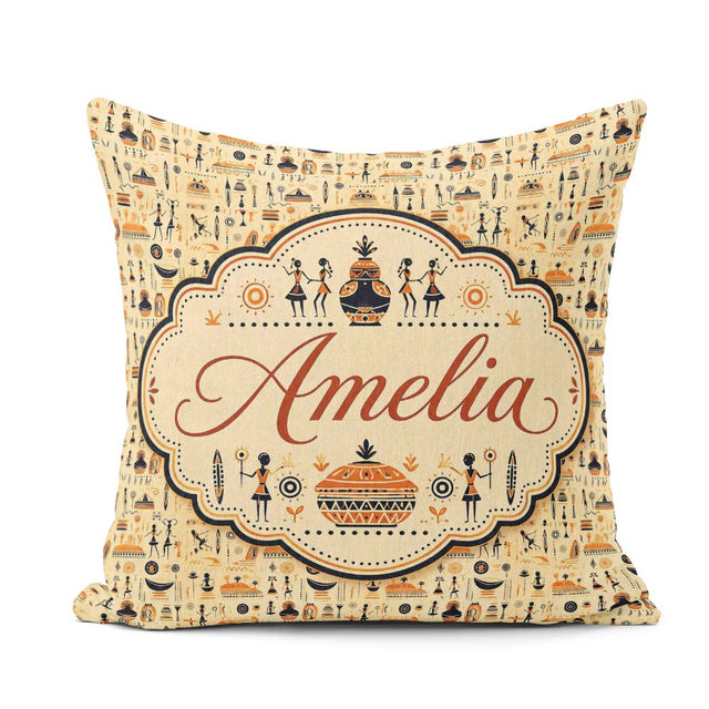Custom Name Ancient Egyptian with Figures Symbols and Warm Earth Square Filled Cushion Throw Pillow Sofa Bed Home Decor Zip Washable UK Made