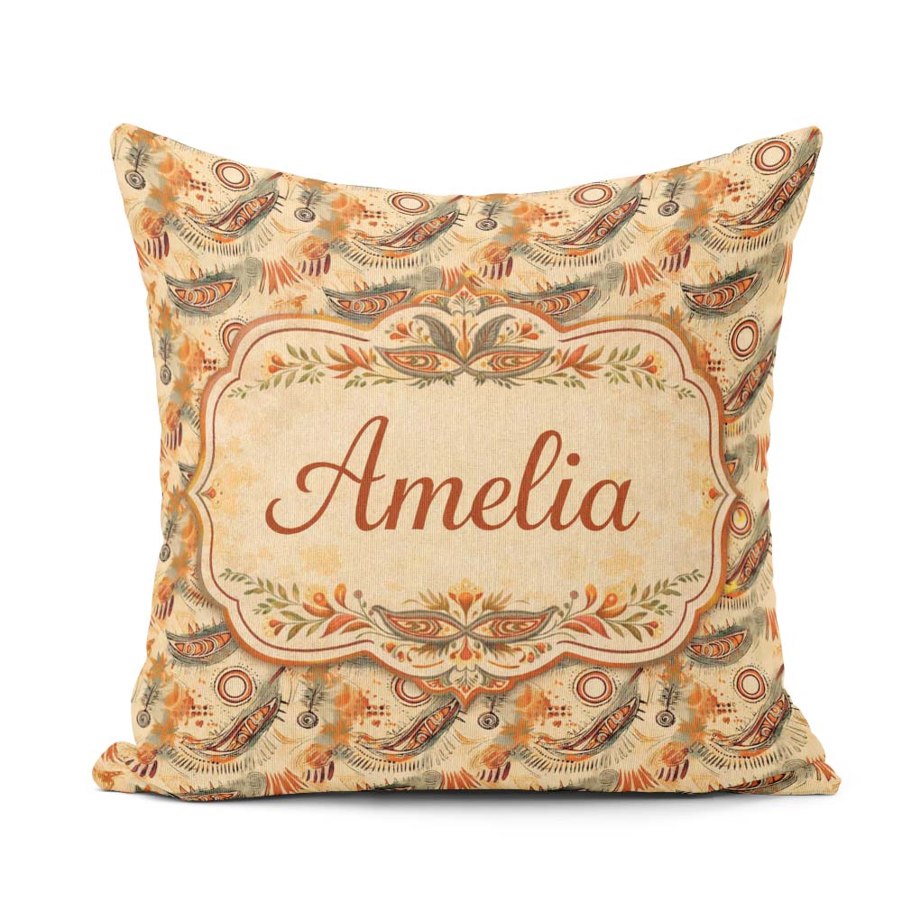 Custom Name Tribal Abstract with Organic Shapes Hand Elements in Square Filled Cushion Throw Pillow Sofa Bed Home Decor Zip Washable UK Made