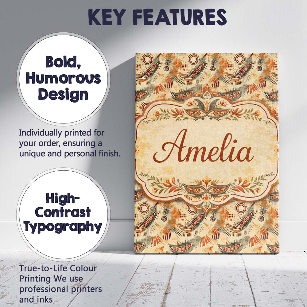 Personalised Name Tribal Abstract with Custom  Modern Room Accent Elegant Feature Canvas Wall Art Print Decor Picture Ready to Hang