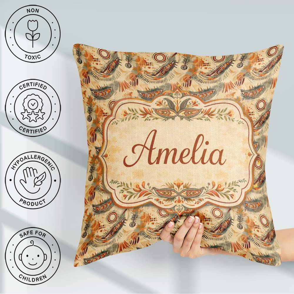 Custom Name Tribal Abstract with Organic Shapes Hand Elements in Square Filled Cushion Throw Pillow Sofa Bed Home Decor Zip Washable UK Made