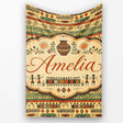 Geometric Tribal Stripe with Ethnic Shapes in Earthy Orange and  Personalised Custom Name Super Soft Fleece Blanket Bed Sofa Throw