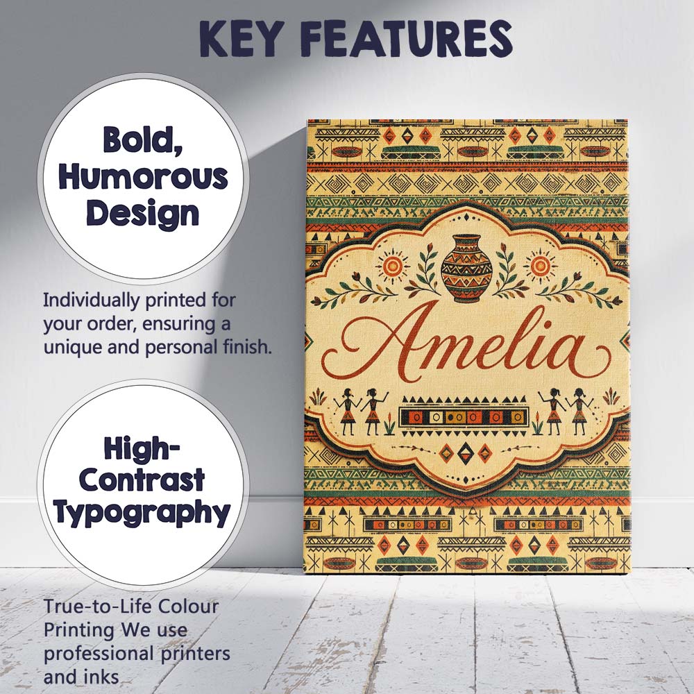Personalised Name Geometric Tribal Stripe Custom  Unique Gift Idea Elegant Feature Canvas Wall Art Print Decor Picture Ready to Hang