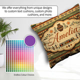Custom Name Geometric Tribal Stripe with Ethnic Shapes in Earthy Square Filled Cushion Throw Pillow Sofa Bed Home Decor Zip Washable UK Made