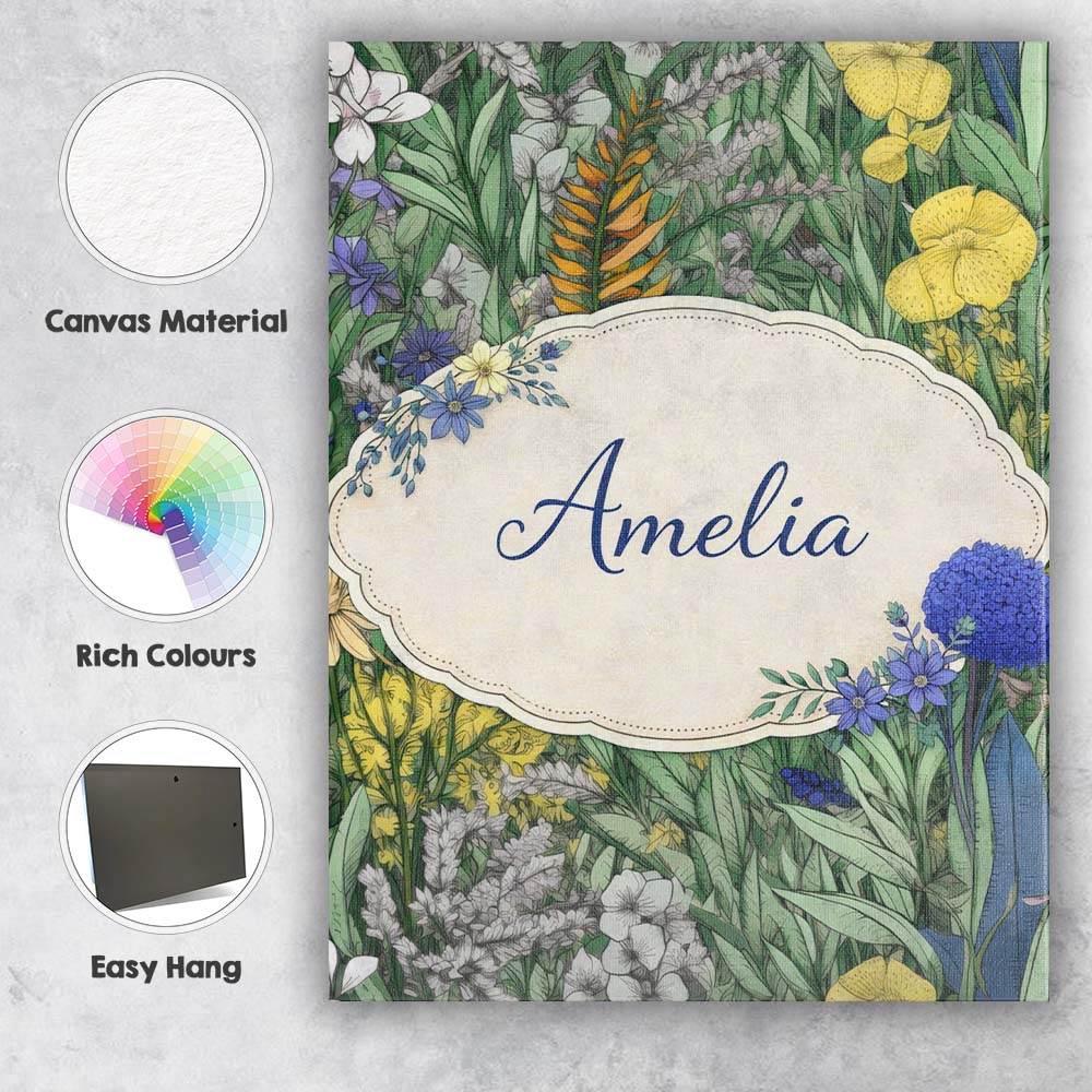 Personalised Name Tropical Botanical Garden Illustration Green Custom Modern Room Accent Canvas Wall Art Print Decor Picture Ready to Hang