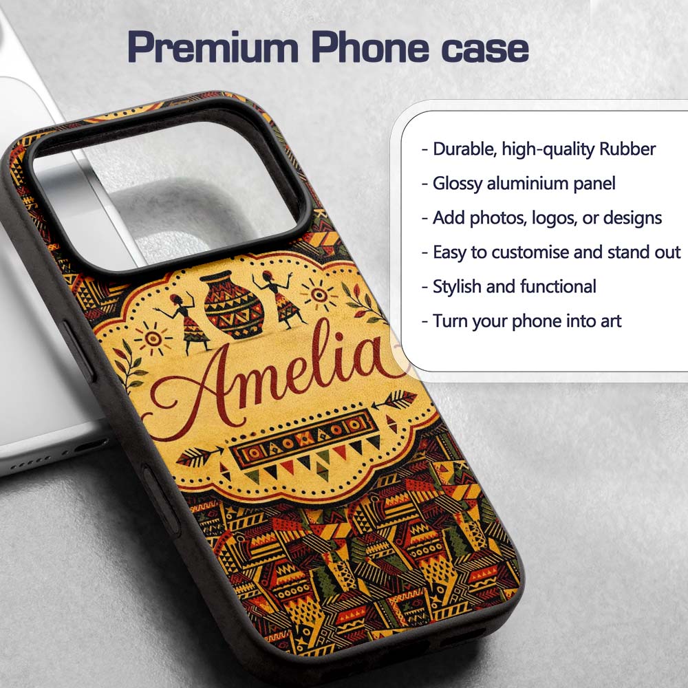 Bold African Inspired Geometric Patchwork Pattern Custom Name Protective Phone Case Mobile Cover Durable Everyday Smartphone Shock Resistant