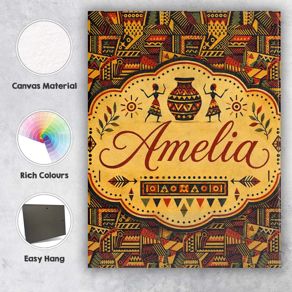 Personalised Name Bold African Inspired Custom  Modern Room Accent Elegant Feature Canvas Wall Art Print Decor Picture Ready to Hang