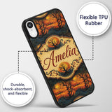Artistic Swirl Landscape with Trees and Sun in Custom Name Protective Phone Case Mobile Cover Durable Everyday Smartphone Shock Resistant