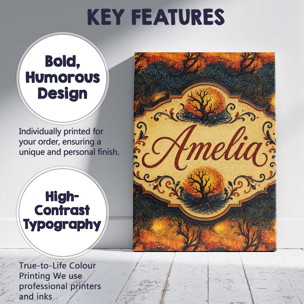 Personalised Name Artistic Swirl Landscape Custom  Unique Gift Idea Elegant Feature Canvas Wall Art Print Decor Picture Ready to Hang