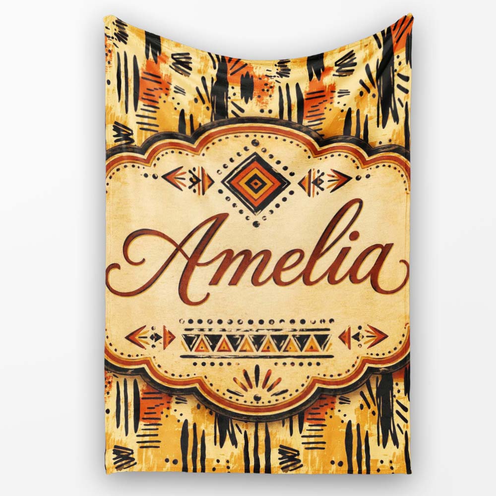 Modern Abstract Brush Stroke Pattern in Black Orange and Neutral  Personalised Custom Name Super Soft Fleece Blanket Bed Sofa Throw